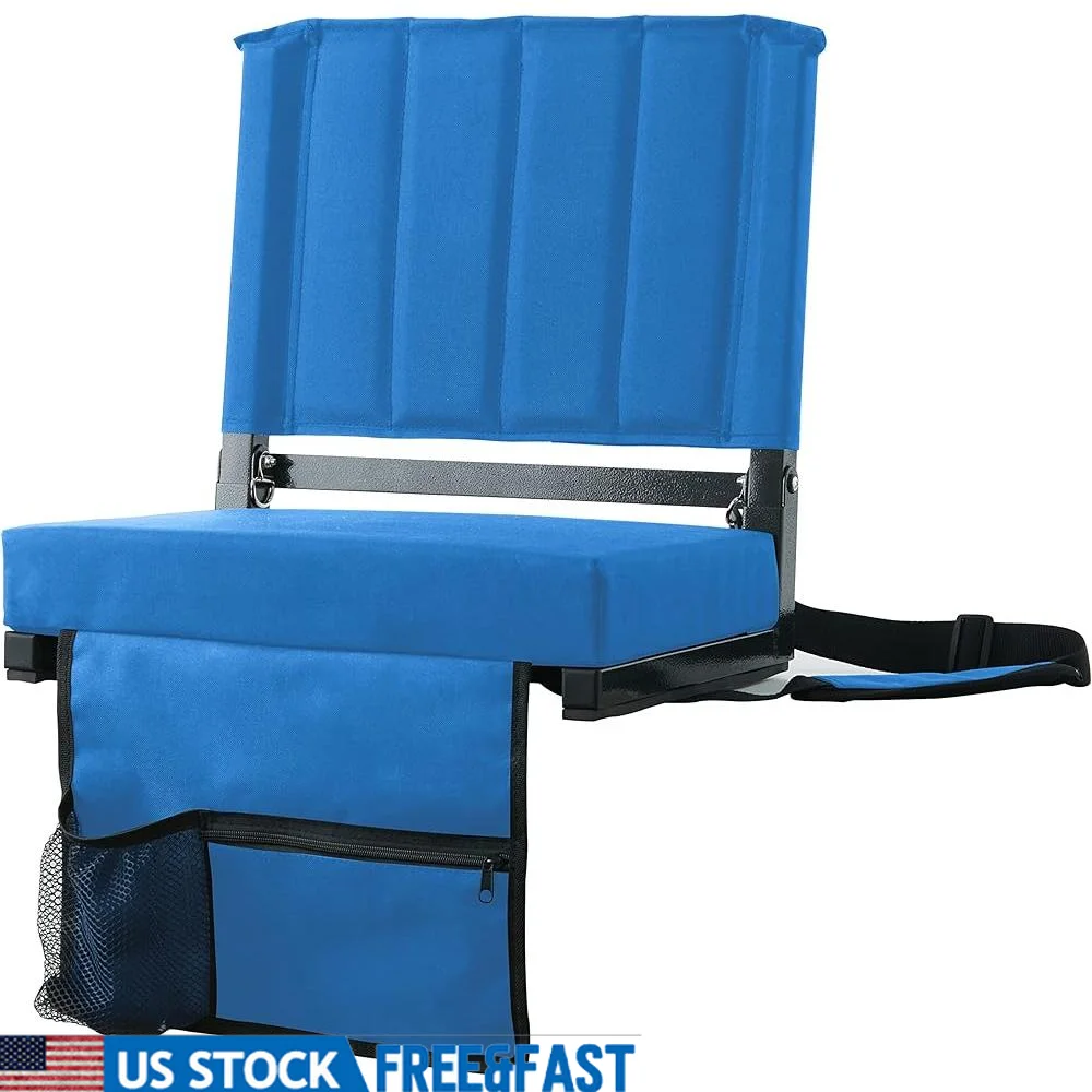 

Portable Bleacher Seats with Back Support Thick Padded Stadium Chairs Cup Holder Storage Pocket Lightweight Foldable Design