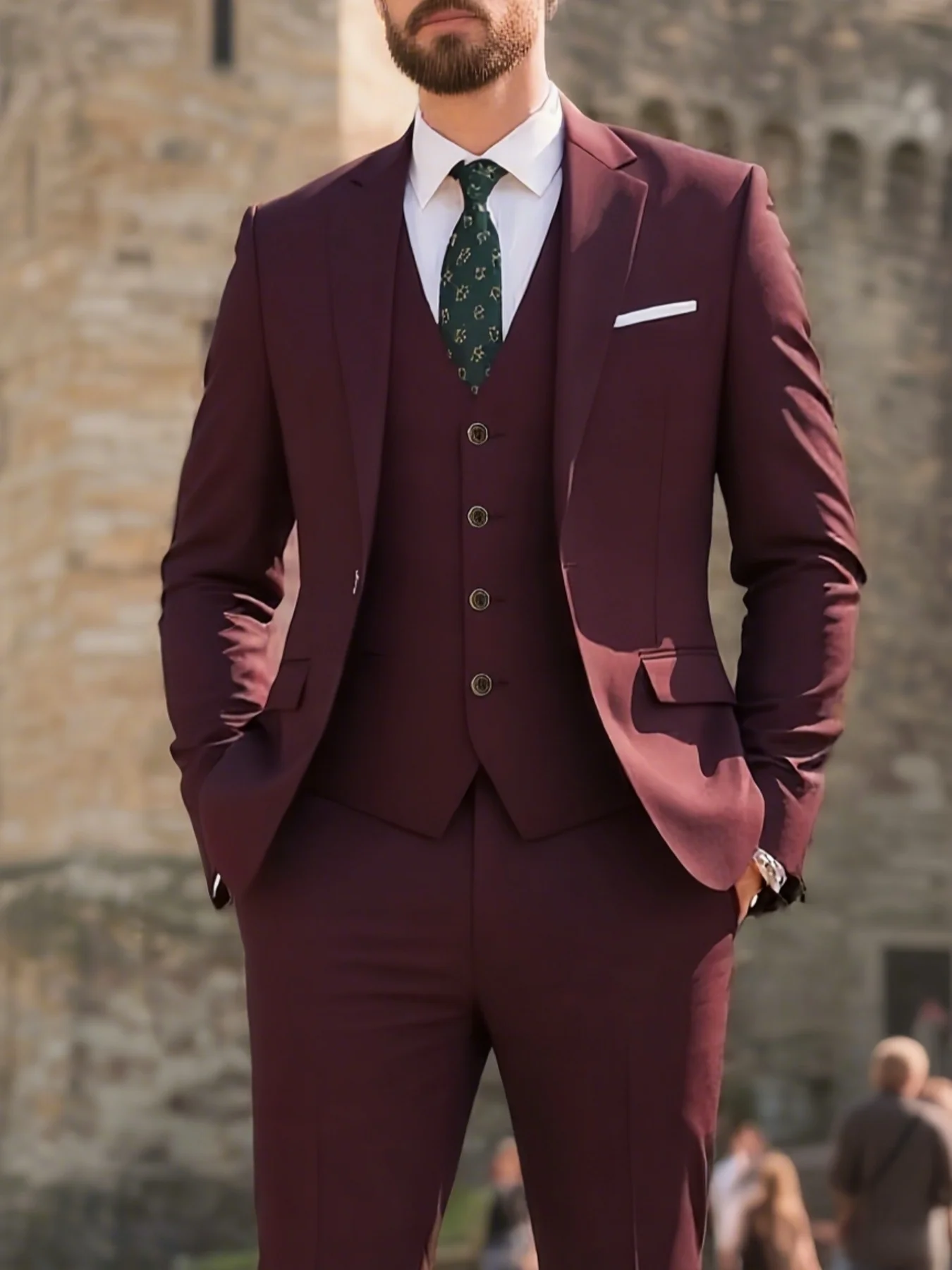 

Men's Boutique 3-Piece Suit Single Breasted Solid Color Slim Fit Elegant Office Party Wedding Set