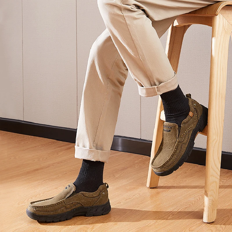 Gouden Kameel Heren Lederen Schoenen Loafers Jurk Hoge Kwaliteit Lichtgewicht Casual Designer Wandelschoenen Voor Heren Zomer 2023 Nieuw