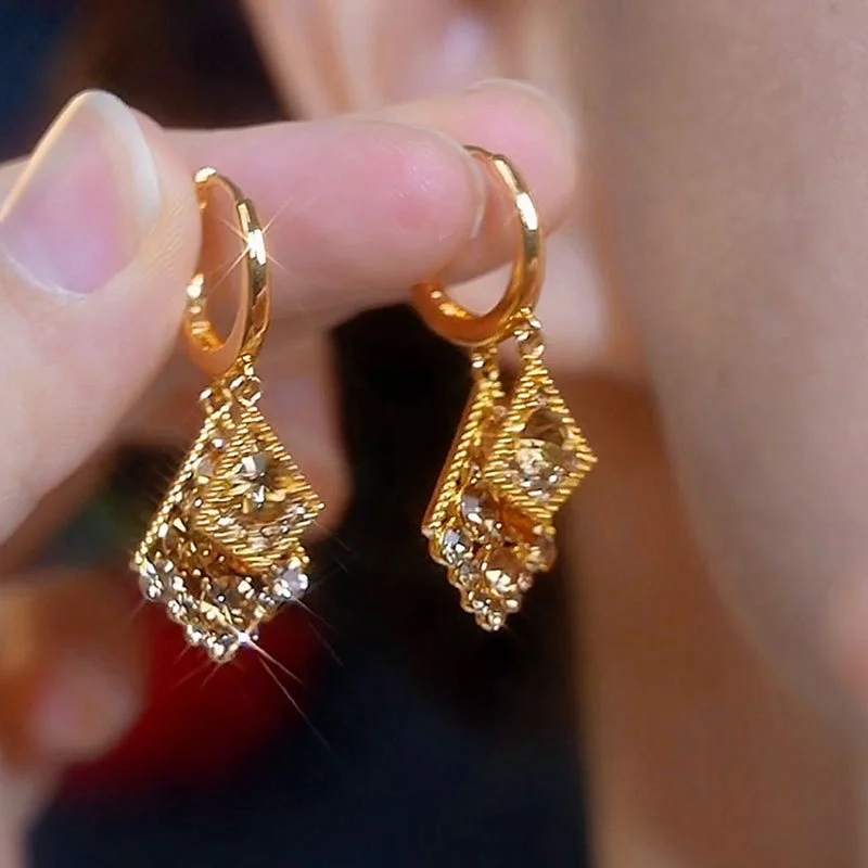 

Пара роскошных сверкающих серег-подвесок во французском стиле с кристаллами, элегантные ретро-украшения из цинкового сплава для женщин