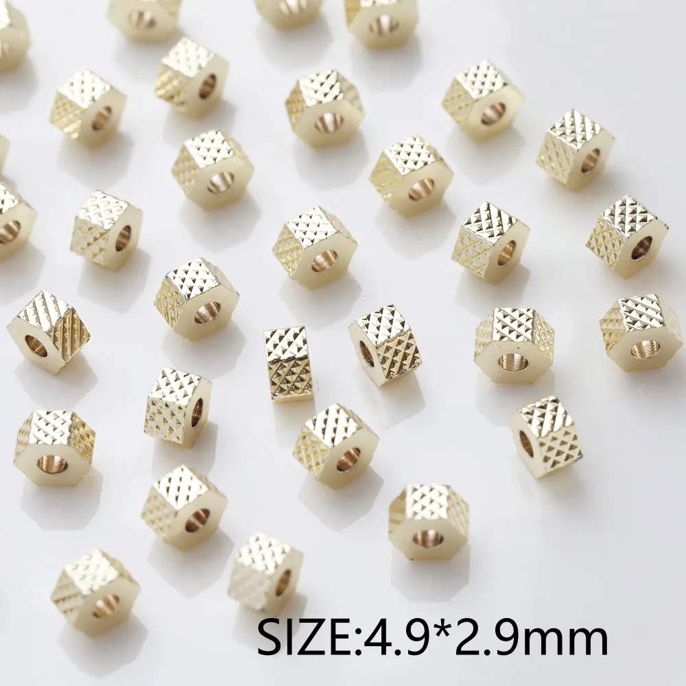 20PCS Dainty Barrel Bead Pattern Stripe Brass Beads Spacer Bead for Jewelry Making Bracelet Necklace DIY 14k Gold Plated