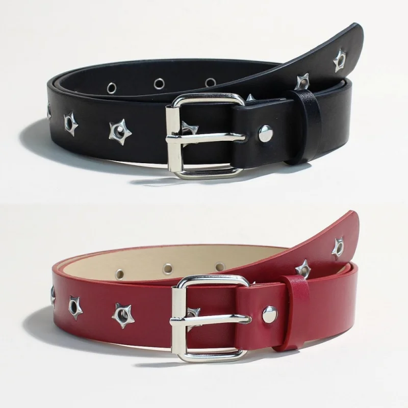 

Декоративный ремень с вырезами в стиле панк, корейский стиль, высококачественный, красный/розовый, для джинсов, для женщин