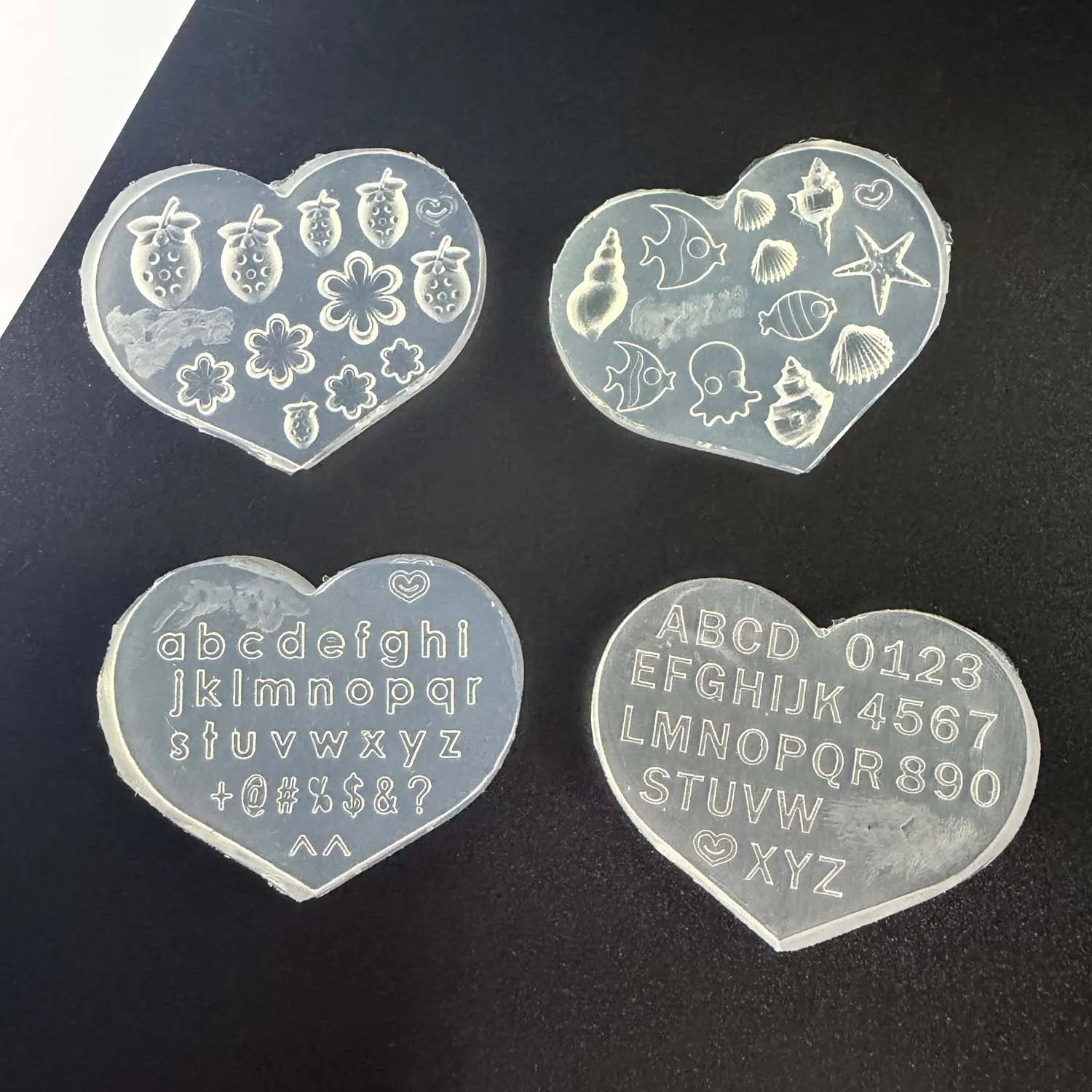 3D Silicone Nail Art Mold English Alphabet Strawberry Starfish Design,DIY Gel Stamping Template for Manicure, UV Gel Craft Tools