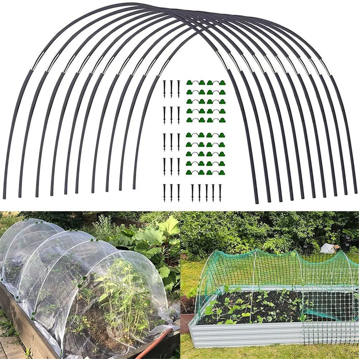 Garden Greenhouse Hoop Set, Gardening Folding Fiber Pole Set, Arch Greenhouse Planting Tunnel Bracket