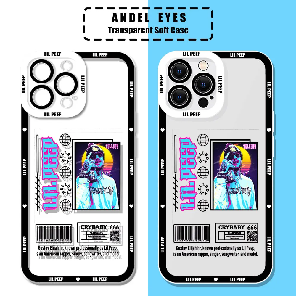 Transparent Case For iPhone 11 12 13 Mini 14 15 Pro Max 7 8 Plus SE X XR XS 14 15 ProMax Phone Case Singer Lil Peep Rapper Cover