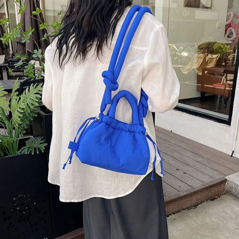 Fashion Small Puffer Tote Bag Designer Padded Women Shoulder Bags Nylon Down Cotton Crossbody Bag Mini Lady Blue Handbags 2024