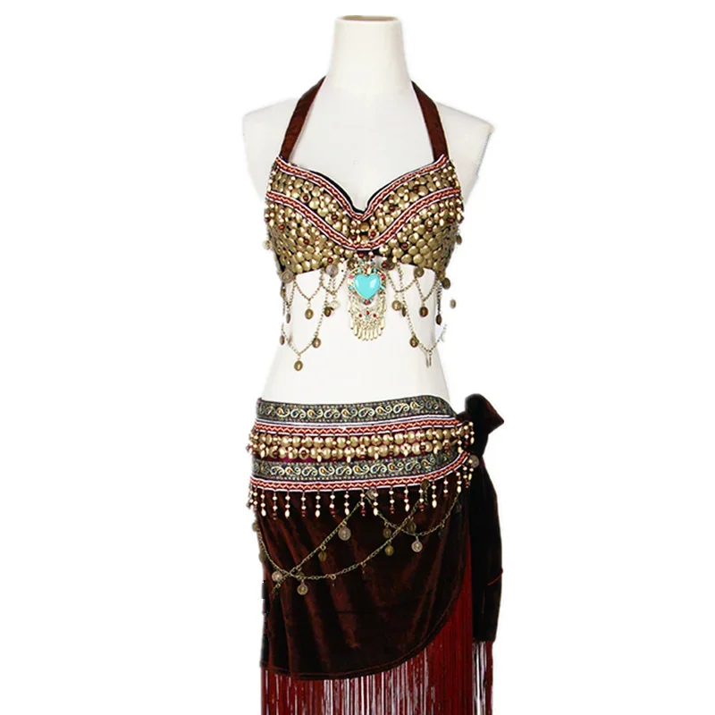 Women Dancewear Size S-XL Outfit 2 pieces Bra and Hip Scarf Overskirt Tribal Belly Dance Costume Set