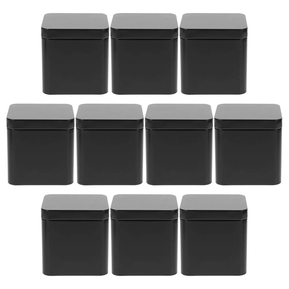 

10 Pcs Tinplate Small Square Portable Metal Can Set 10pcs (black) Candy Jar Tea Storage Jars Loose Tins Iron Case Container