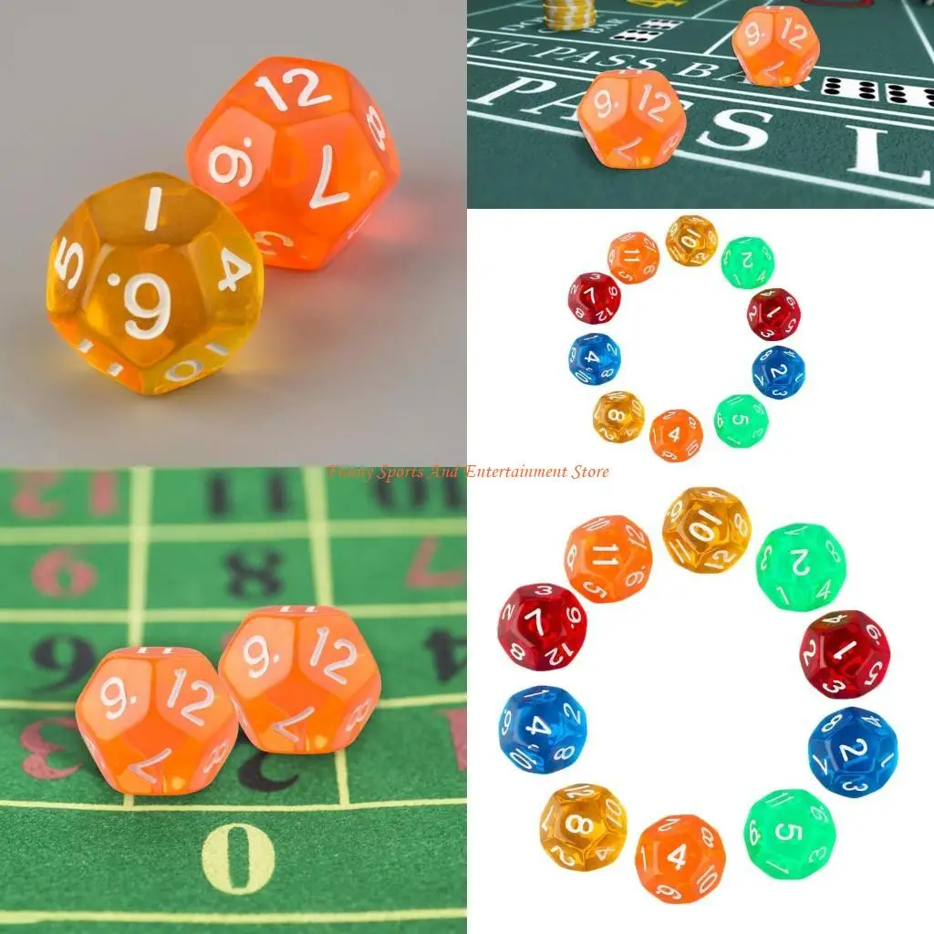 

C4DE 10Pcs 12 Sided Acrylic Crystal Number Cubes Corner Kids Toy Digital Game Dices