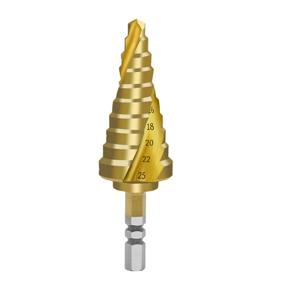 Imagem -06 - Broca Cônica Passo Broca Broca de Madeira Ouro Alta Precisão Metal Perfuração Passo Cone Titânio Revestido 625 mm