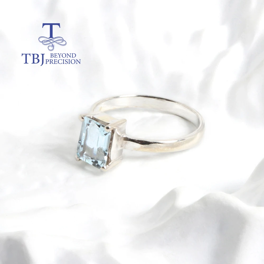 

Natural Aquamarine gemstone octagon 6*8mm S925 silver Handmade Ring fine jewely for Women Birthday Parties Gift & Daily wear