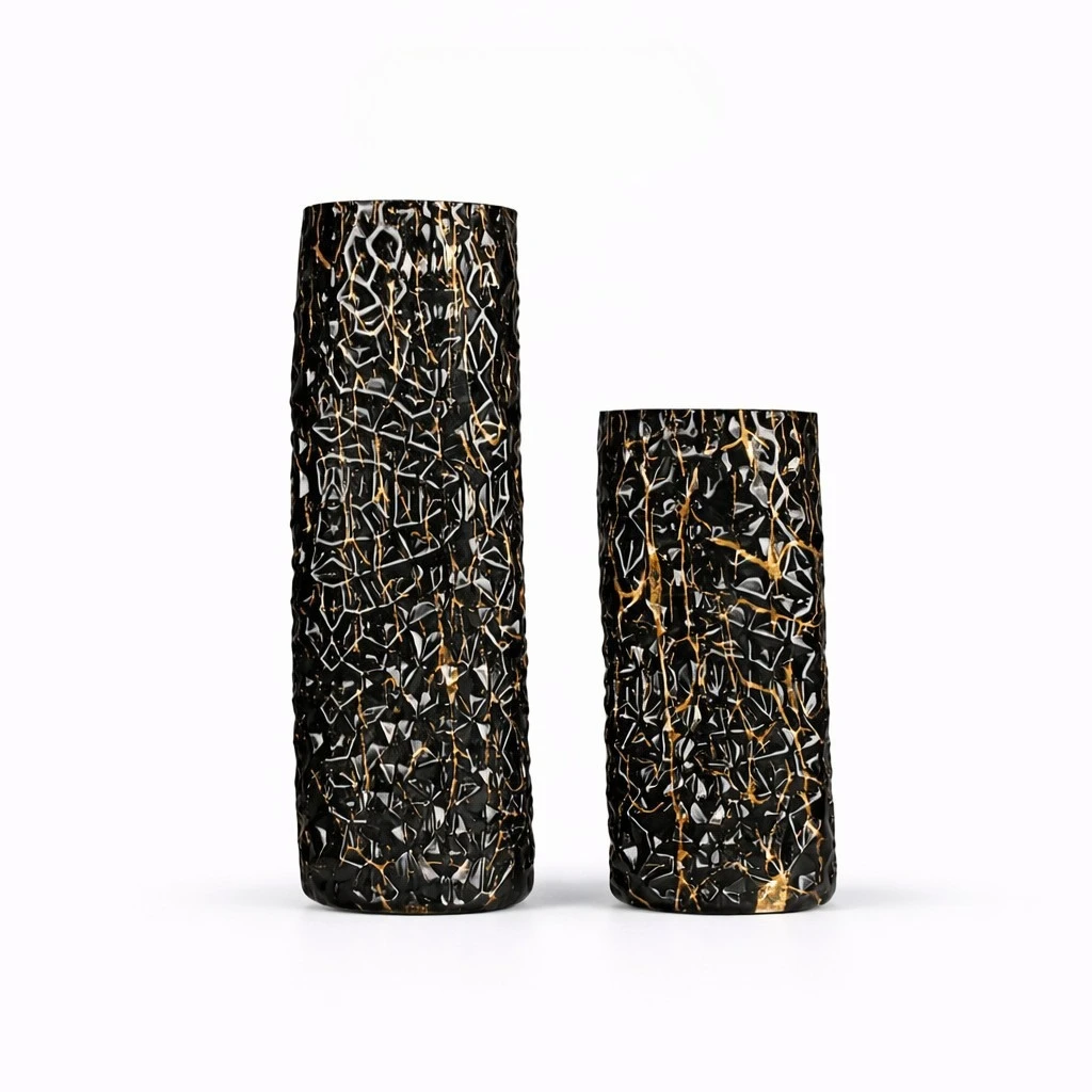 

PYH light luxury premium black gold straight cylinder glass vase countertop hotel model room villa decoration