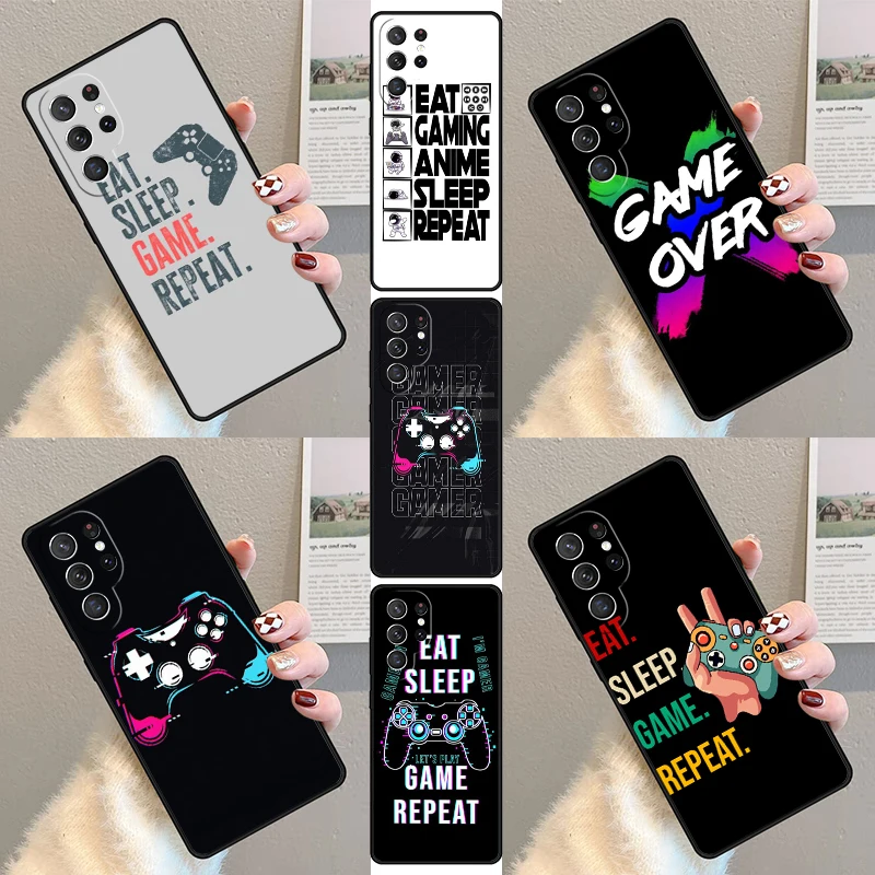 Eat Sleep Game Colorful Phone Case For Samsung Galaxy S23 S21 S20 FE S24 S22 Ultra Note20 S10 S9 S8 Plus Silicone Cover