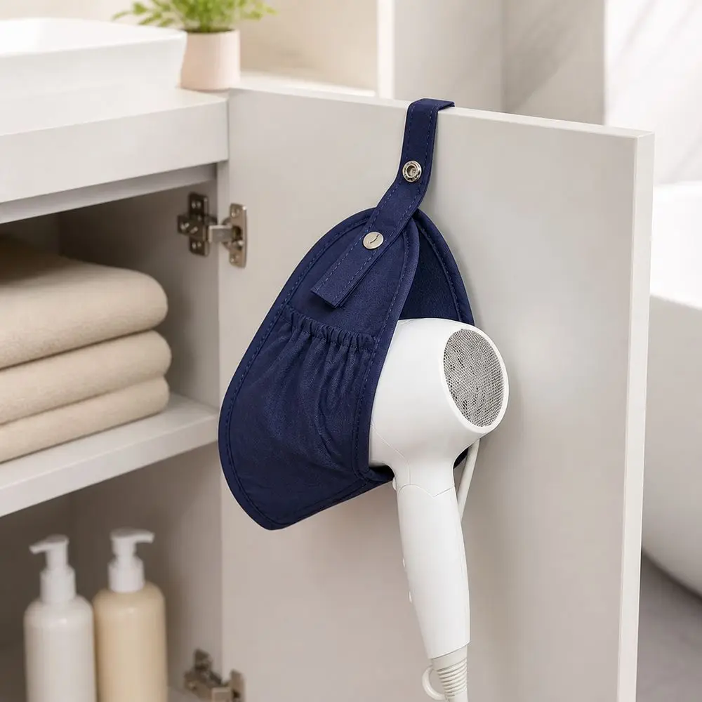 Fabric Hair Dryer Storage Bag Snap Button Closure Hanging Loop Hanging Hair Dryer Pouch Space Saving Side Access Opening