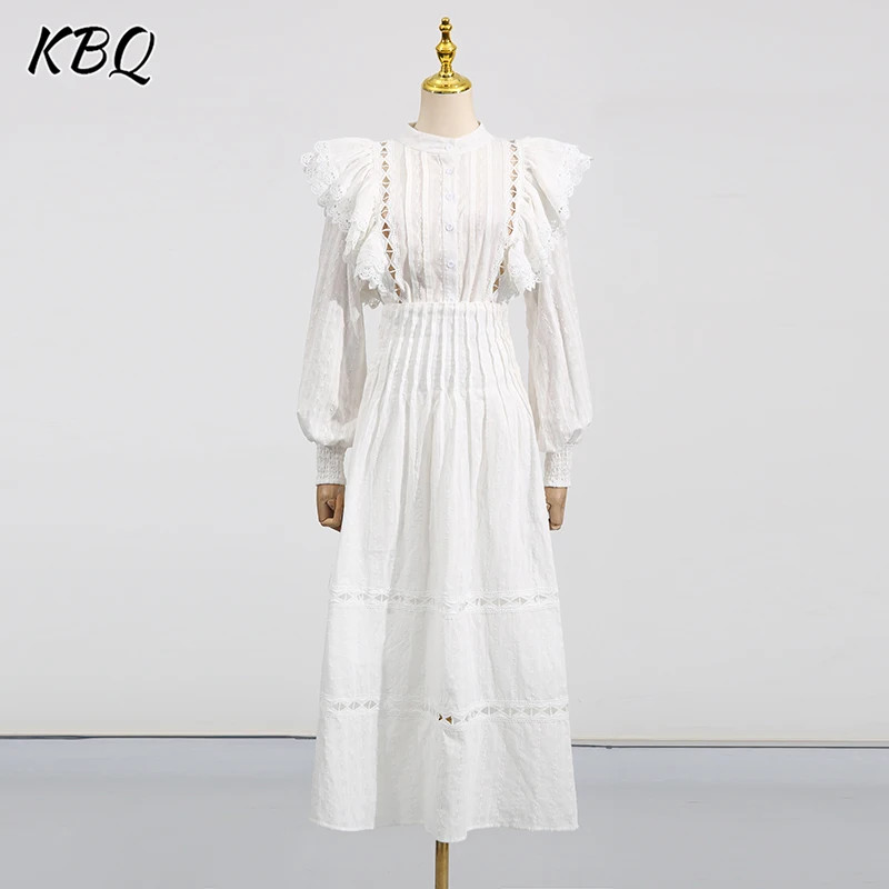 

KBQ Casual Two Piece Set for Women Lapel Princess Sleeve Top High Waist Folds A Line Skirt Evening Suit Female Fashion Clothing