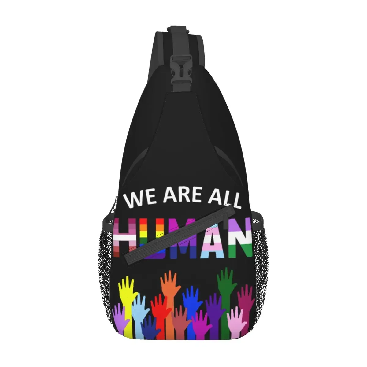 LGBT Rights Pride Sling Bag Chest Crossbody Shoulder Backpack Outdoor Sports Daypacks We Are All Human Pattern School Bags