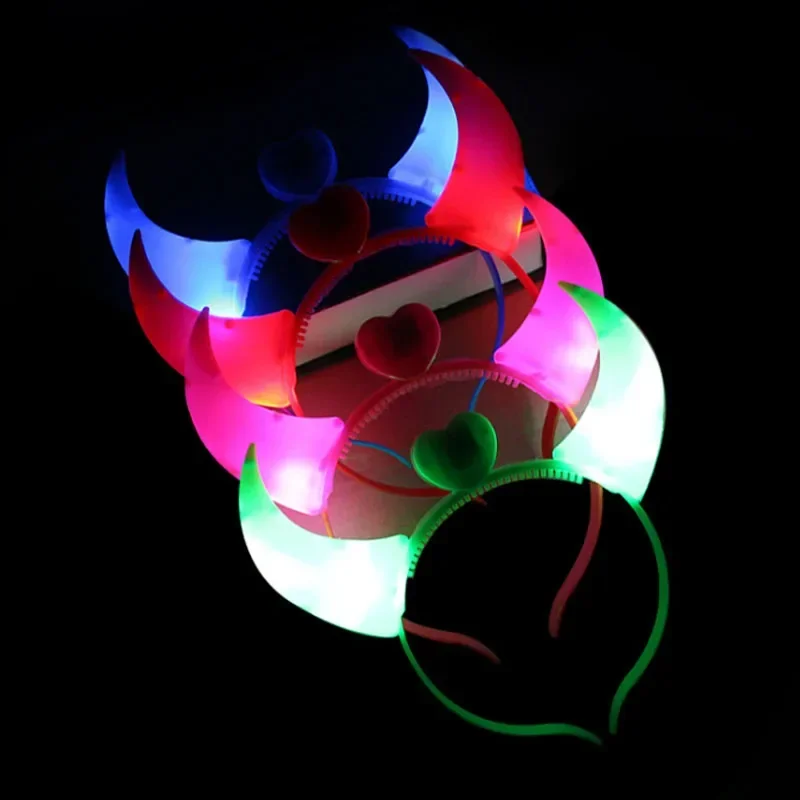 20pcs LED Light up Devil Hair Wear Demon Ear Horn Headband Cosplay Birthday Costume  Glow Party Supplies Wedding Festival