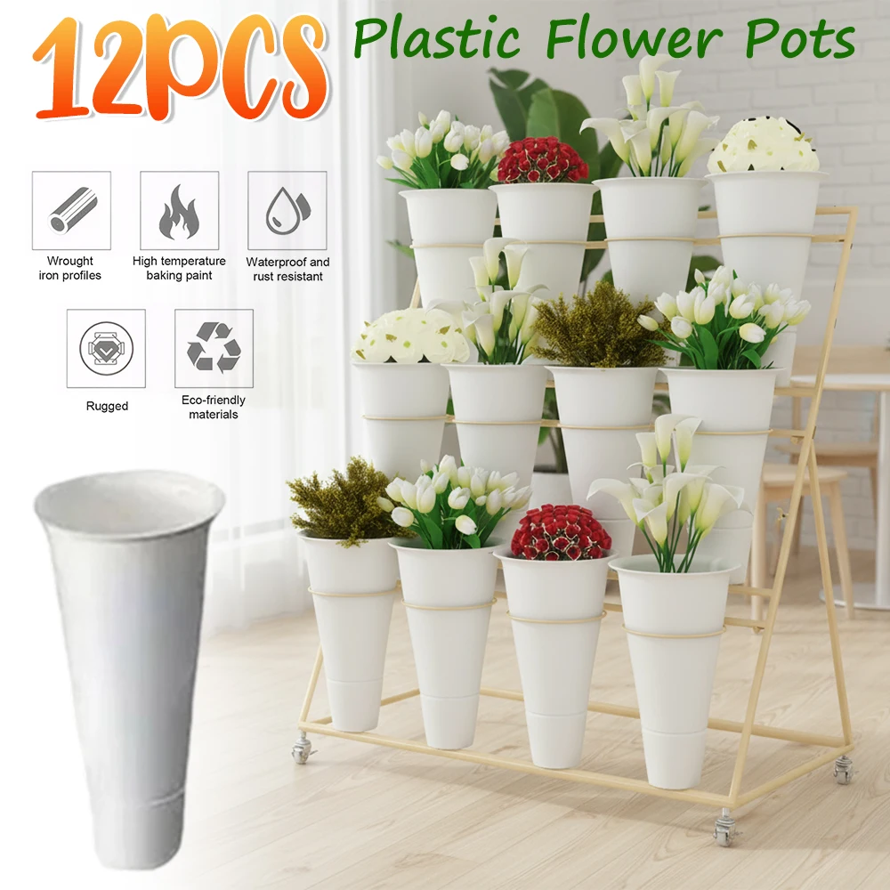 Flower Display 12 Buckets White Flower Container for Flower Bar Buckets for Florists Balconies Gardens Flower Stores Home Patio
