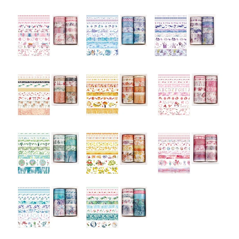 Juego de cinta Washi Kawaii decorativa, pegatinas de papel japonesas, papelería japonesa, suministro para álbum de recortes, 10 unidades por juego