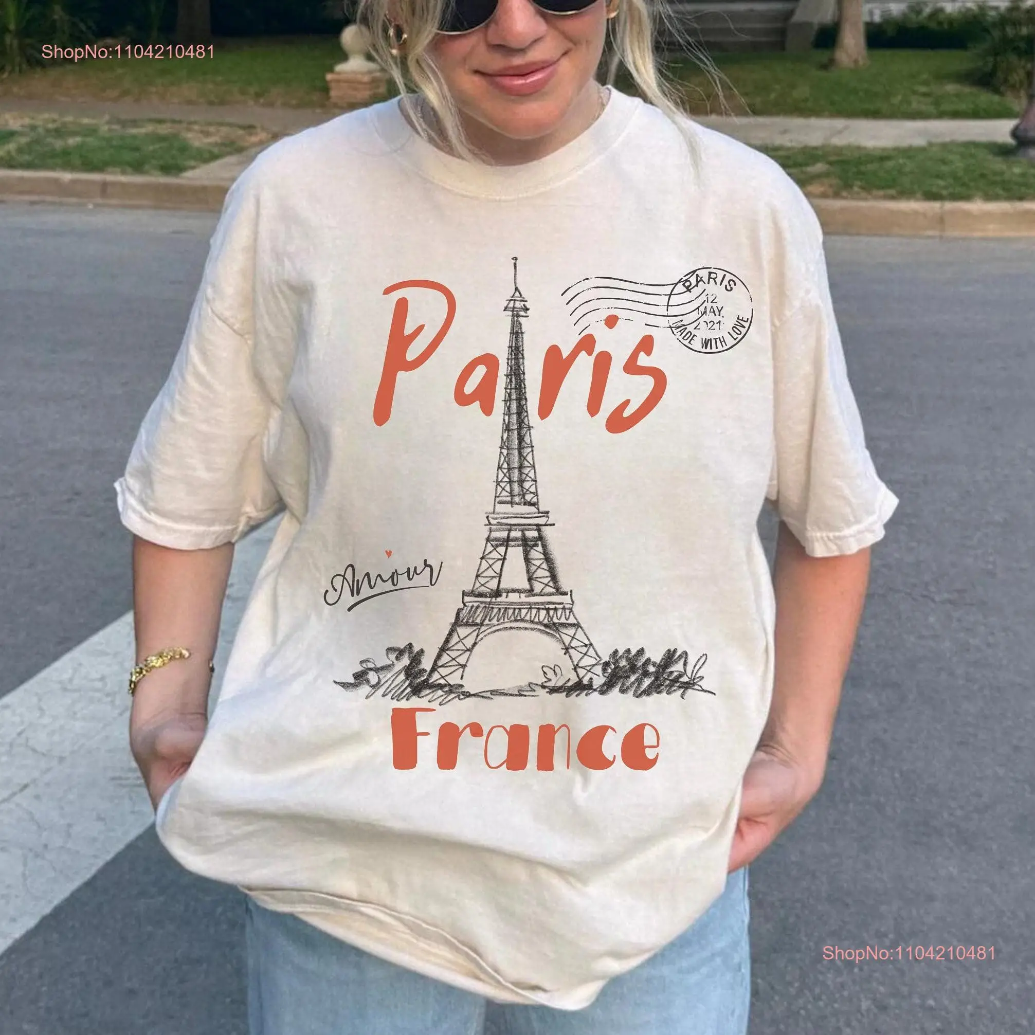 Paris T-Shirt Comfort Colors Trip For France Urlaub mit Eiffelturm-Souvenir von Lover mit langen oder kurzen Ärmeln