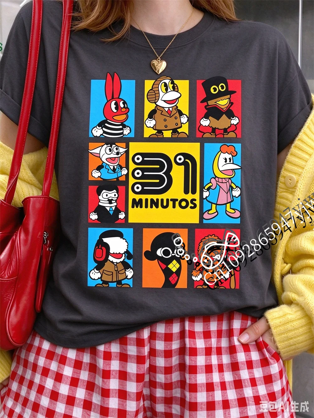 Chilean Classic Puppet Show 31 Minutos Nine Grid Graphic Short Sleeved Fashion Streetwear Y2k Top Summer Men Women T-Shirt