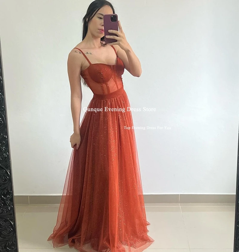 Qunque Sweetheart Tulle Prom Dress Straps Robes De Soirée Customized Women Formal Party Elegant Gown High Slit Vestidos De Gala