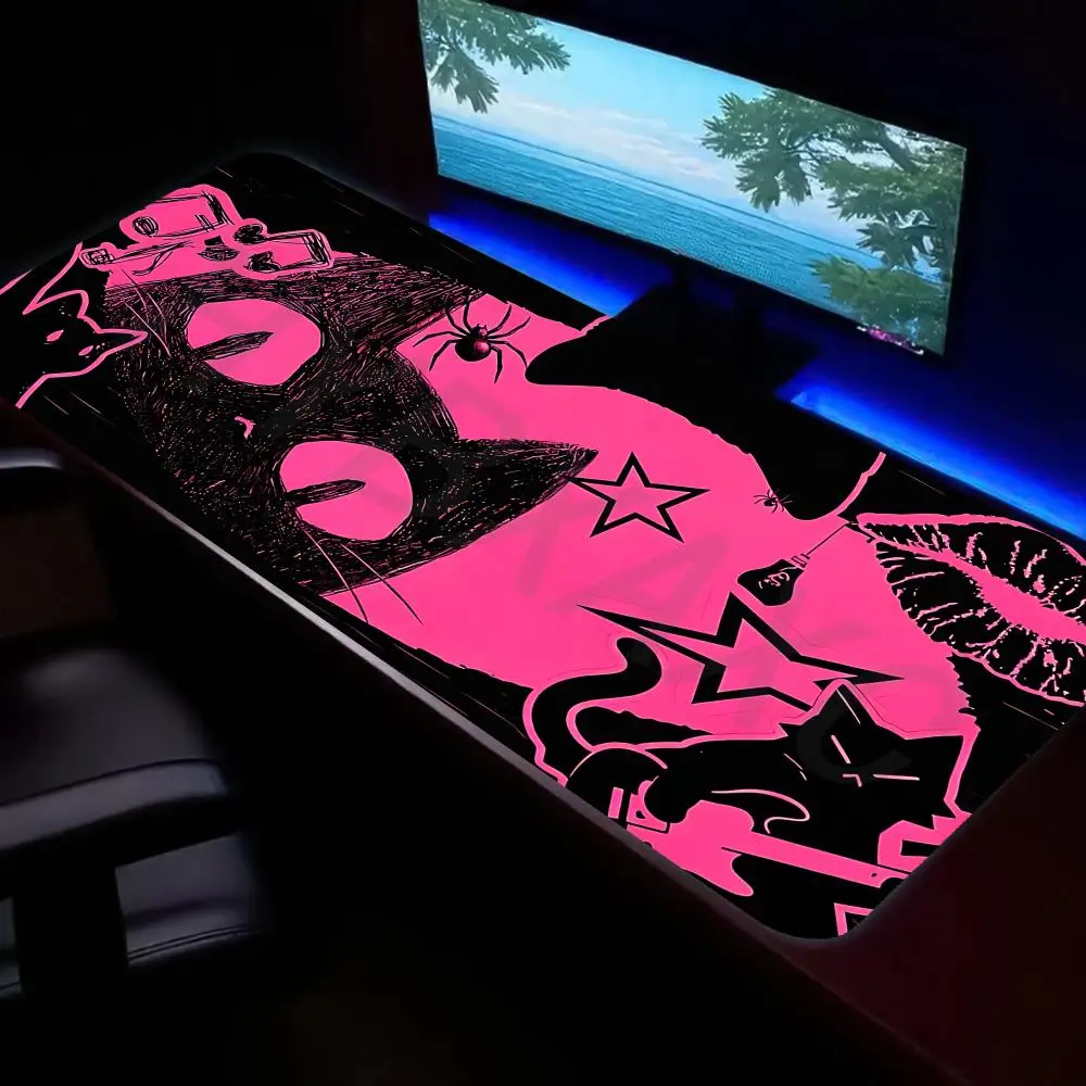 

HYBXAXC Pink Black Cartoon Silhouette Mouse Pad Anti Slip Rubber Base Desk Mat For Gaming Office Laptop