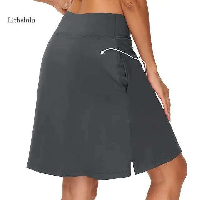 Kobiety na co dzień jednolity kolor Mid-rise Culottes, spódnice golfowe, sport, tenis, joga, pięciopunktowe legginsy, wygodne spodnie