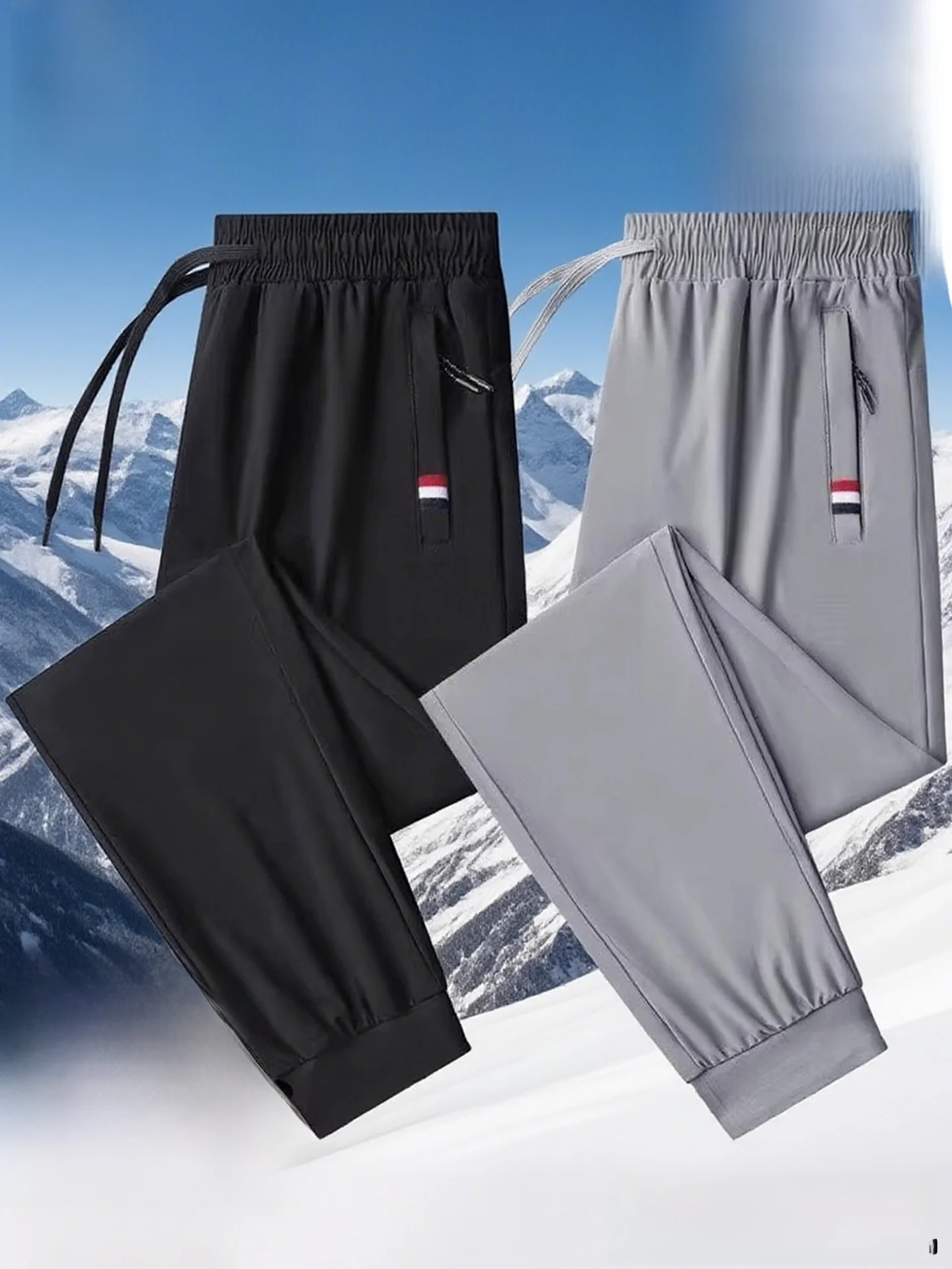 アイスシルクカフスパンツメンズ夏の新スタイルスポーツカジュアルルーズフィット通気性快適なストレートレッグパンツポリエステル繊維