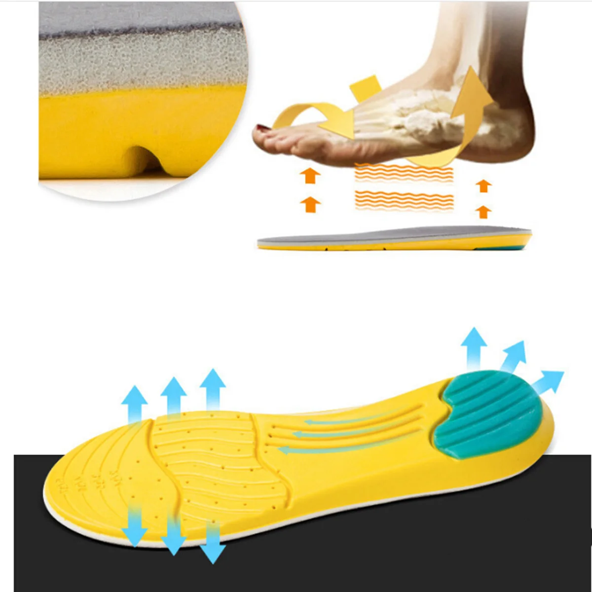 1 ペアスポーツインソール Eva 衝撃吸収通気性マッサージクッション靴パッドサイズ 41-45 厚みのあるヒールパッド吸収性