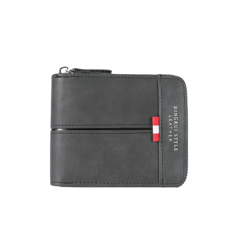 جديد أزياء الرجال المحفظة قصيرة أفقية سستة ثلاثة أضعاف محفظة نسائية للعملات المعدنية عارضة مشبك بو الجلود الرجعية الترفيه المباراة #5