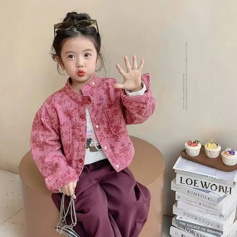 

Children Outerwear Short Style Denim Jacket for Girls Fashion Streetwear Outfits Kids Vintage Denim Tops Spring and Autumn Coat