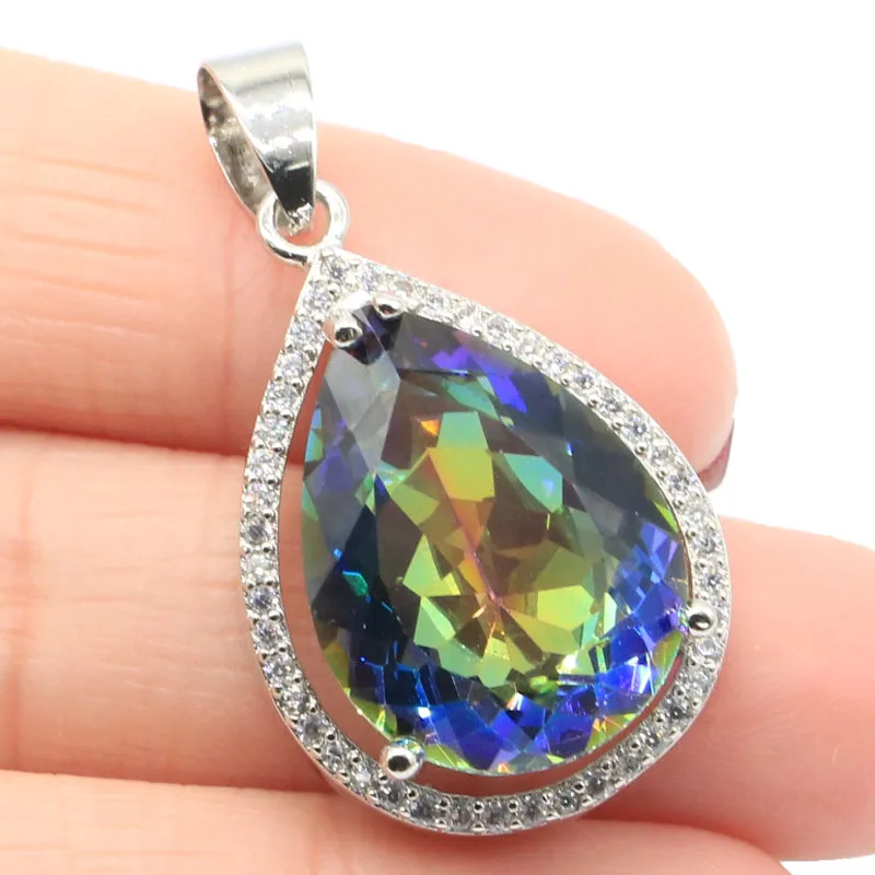 Buy 5 Get 1 Free 32x19mm Jzaza Big Gemstone Pink Tourmaline Aquamarine Violet Tanzanite Rainbow Mysitc Topaz Silver Pendant