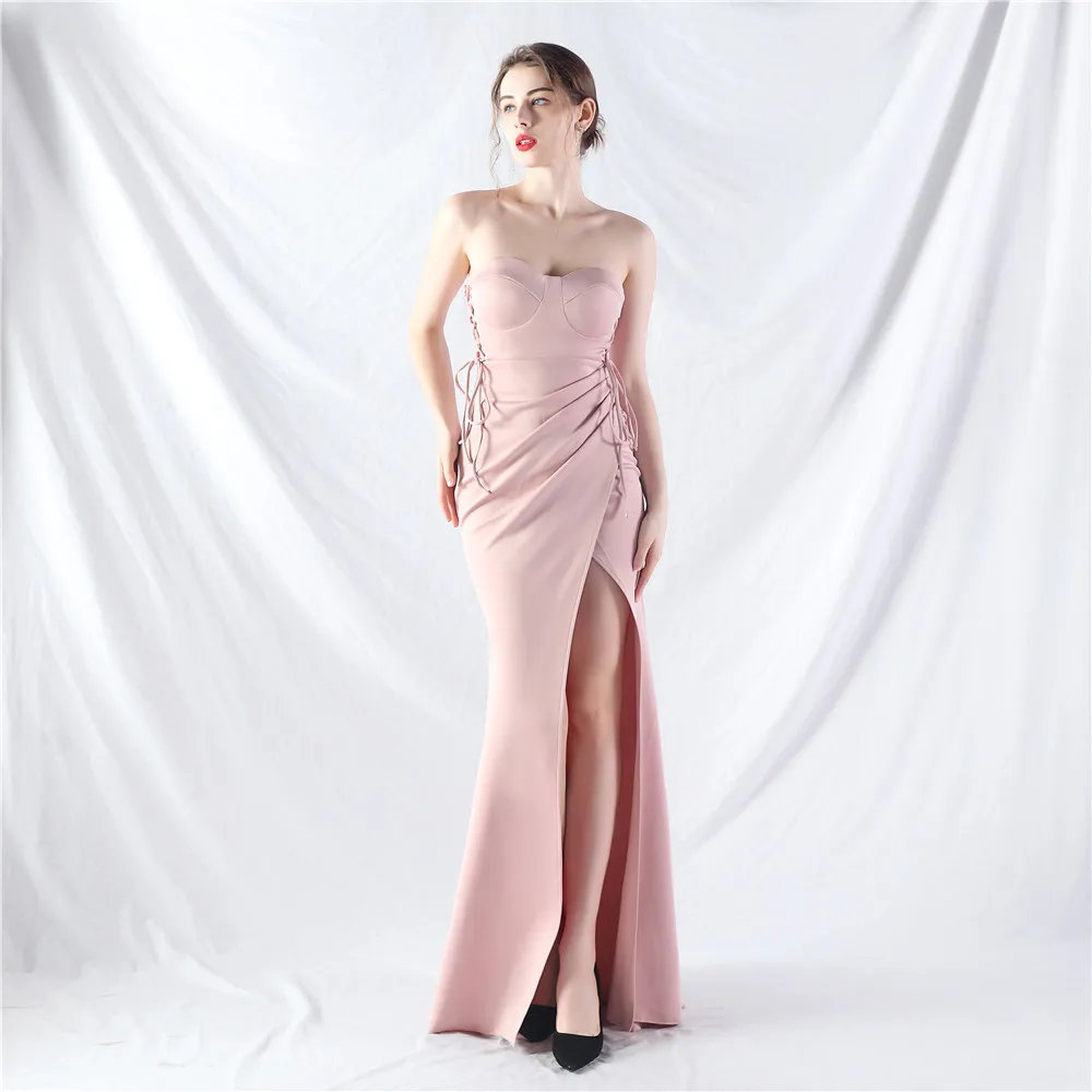 Sladuo Women Elegant Sexy Strapless Side Bandage Maxi Dress Wedding Clubwears Celebrity Evening Party Mermaid Dresses