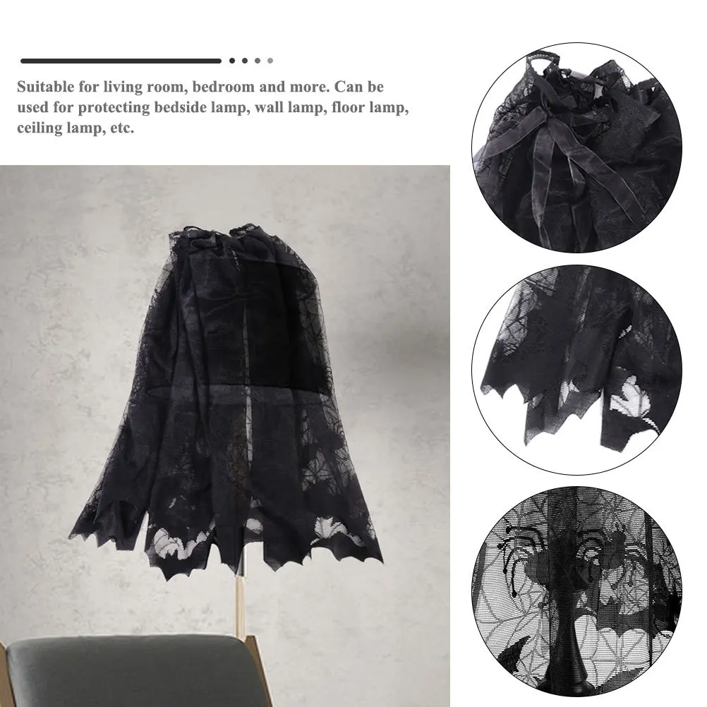 

2pcs Black Lace Lampshade Halloween Decorative Cover Table Lamp Protector Dust-Proof Bedside Shade Party Accessories