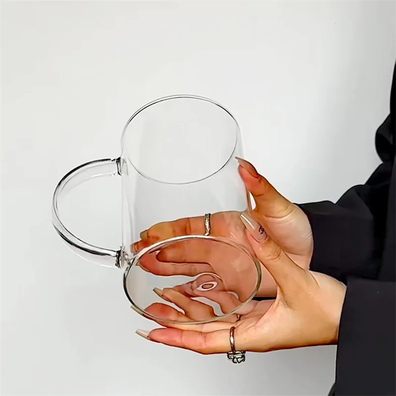 Large Capacity 1000ML Glass Cup with Handle with Lid Scale Water Cup Glass Juice Milk Bottle Home Office Drinkware
