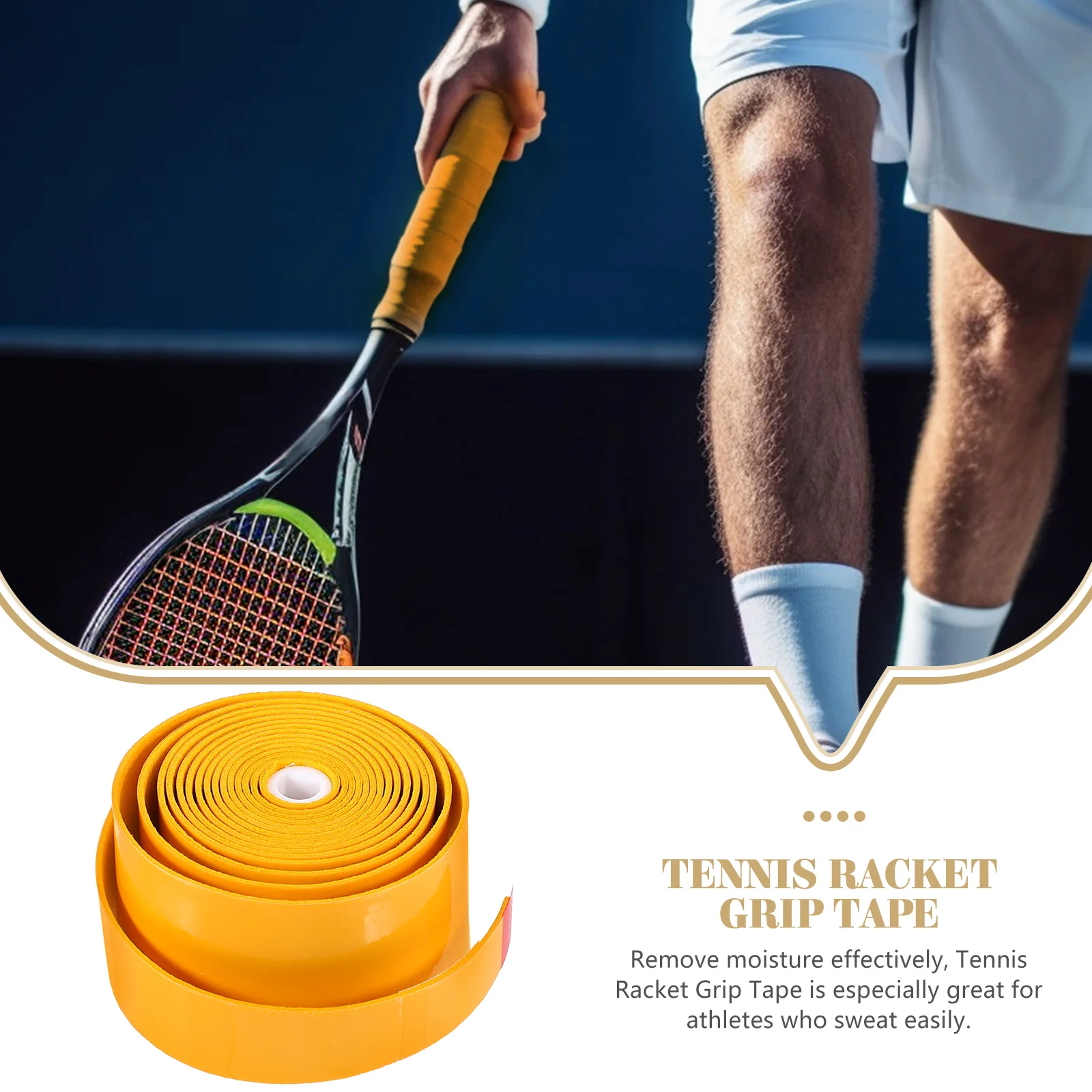 

10pcs Sweat-Absorbing Tennis Racket Grip Tape Badminton Handle Wrap Anti-Slip PU Lightweight Yellow Overgrips Racket Sweatband