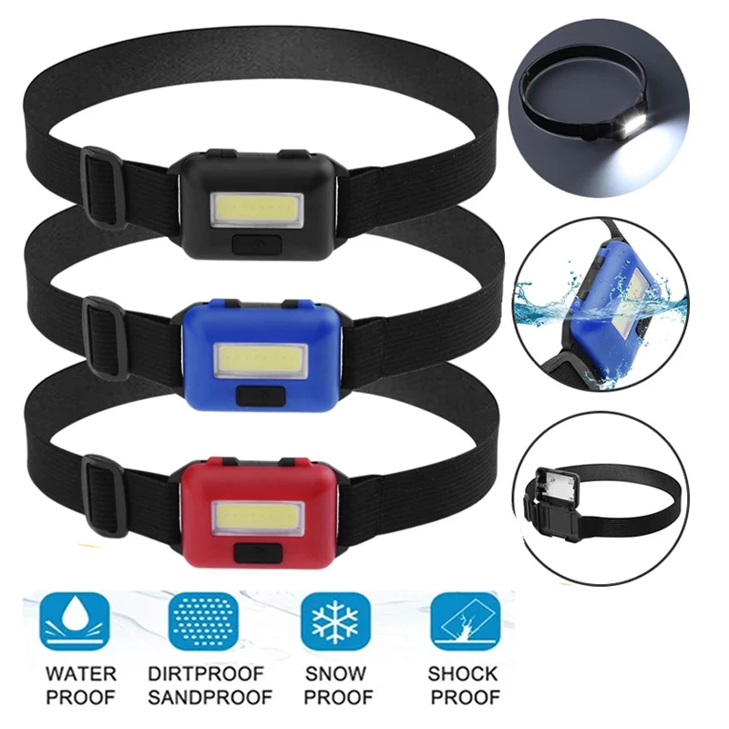 Illuminazione portatile COB Headtorch LED Headlight Mini Battery Headlight torce da campeggio impermeabili per lampada a LED da campeggio all'aperto