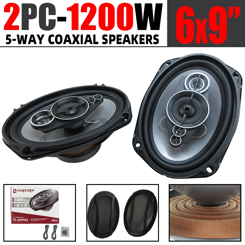 

1 Pair 6x9 Inch Car Speakers 1200W 5-Way Vehicle Door Audio Music Stereo Subwoofer Full Range Coaxial Automotive Speakers