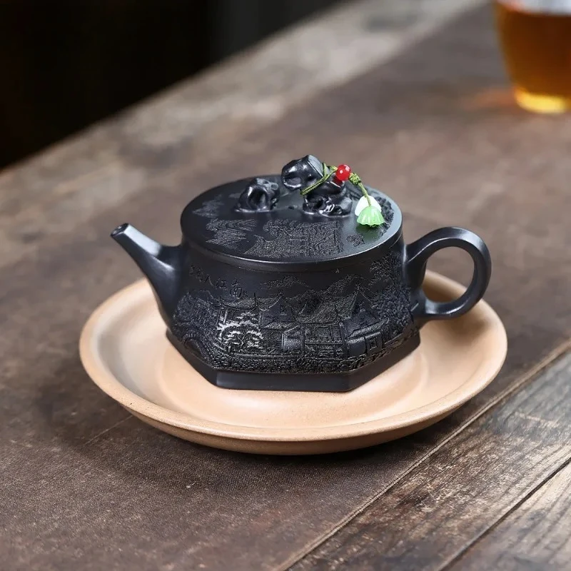 

200ml Handmade Yixing Purple Clay Teapots Master Handmade Large Caliber Pot Raw Ore Stone Yellow Mud Kettle Chinese Zisha Teaset