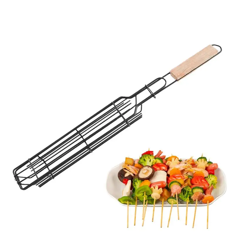 Grill Veggie Basket Charcoal Basket Kabob Grill Rack Grilling Basket For Skewers Kabobs Metal Vegetable Grill Basket For