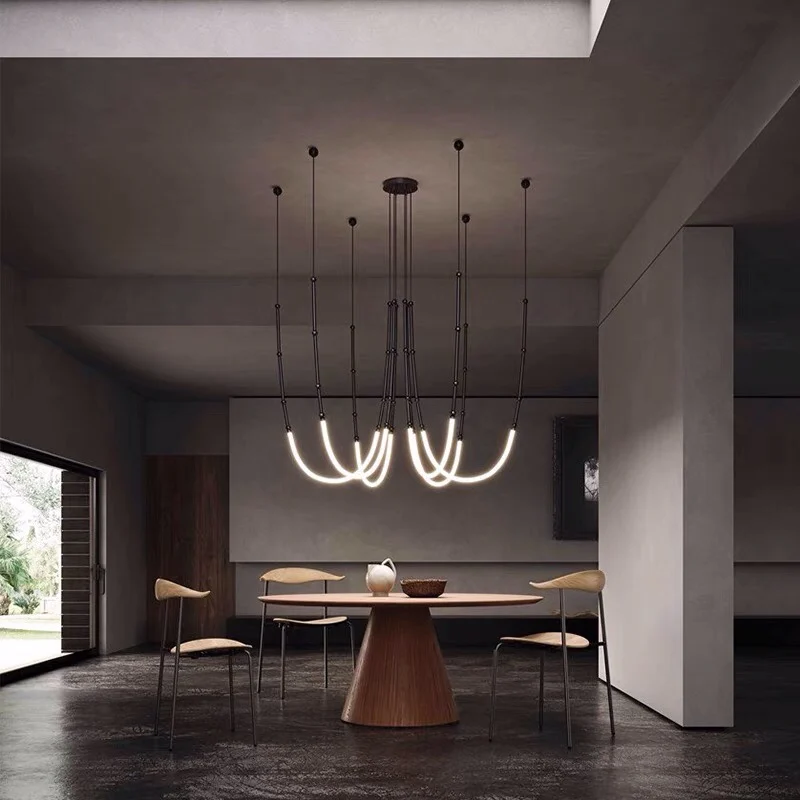 Modern Minimalist Line Chandelier Nordic Designer Creative LED Pendant Lamps for Living Dining Home Hanging Light Fixtures