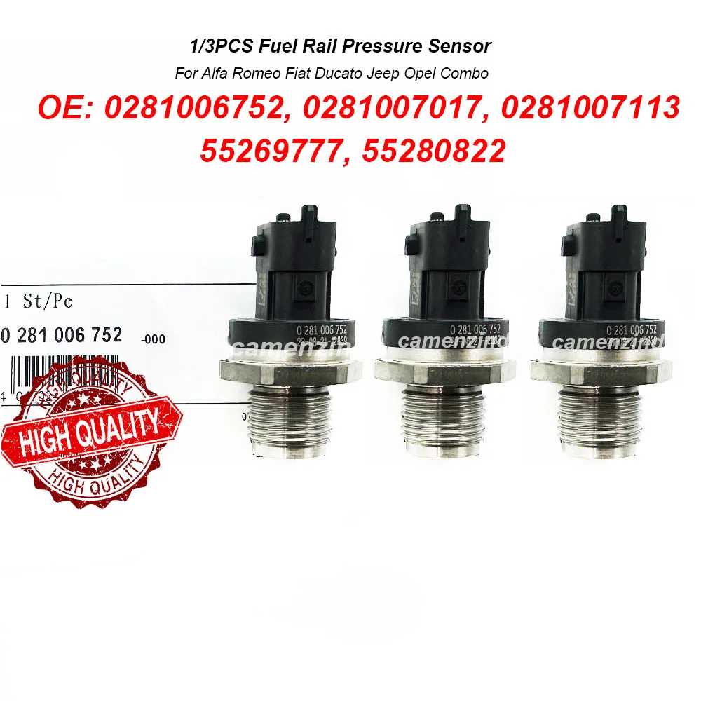 

1/3Pcs Fuel Rail Pressure Sensor For Alfa Romeo Fiat Ducato Jeep Opel Combo 0281006752 0281007017 0281007113 55269777 55280822