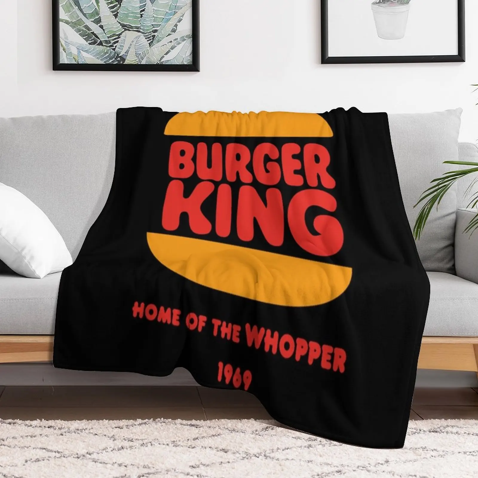 

Vintage 70s, 80s, 90s, Burger King Home Of The Whopper 1969 Logo Throw Blanket Sofas Bed Bed linens Blankets