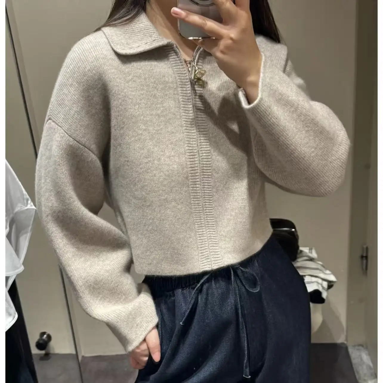 

Original CS Women's ort Zipper Jaet Stand Fit Khaki Spring New Arrival Commute Sle Long Sve Wool Blend Ladies Coat