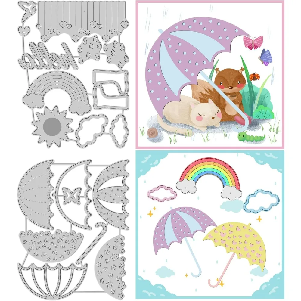 Umbrella Cutting Dies Rainbow Embossing Stencil Template Sun Cloud Metal Die Cuts Rains Carbon Steel Die Cutting Template