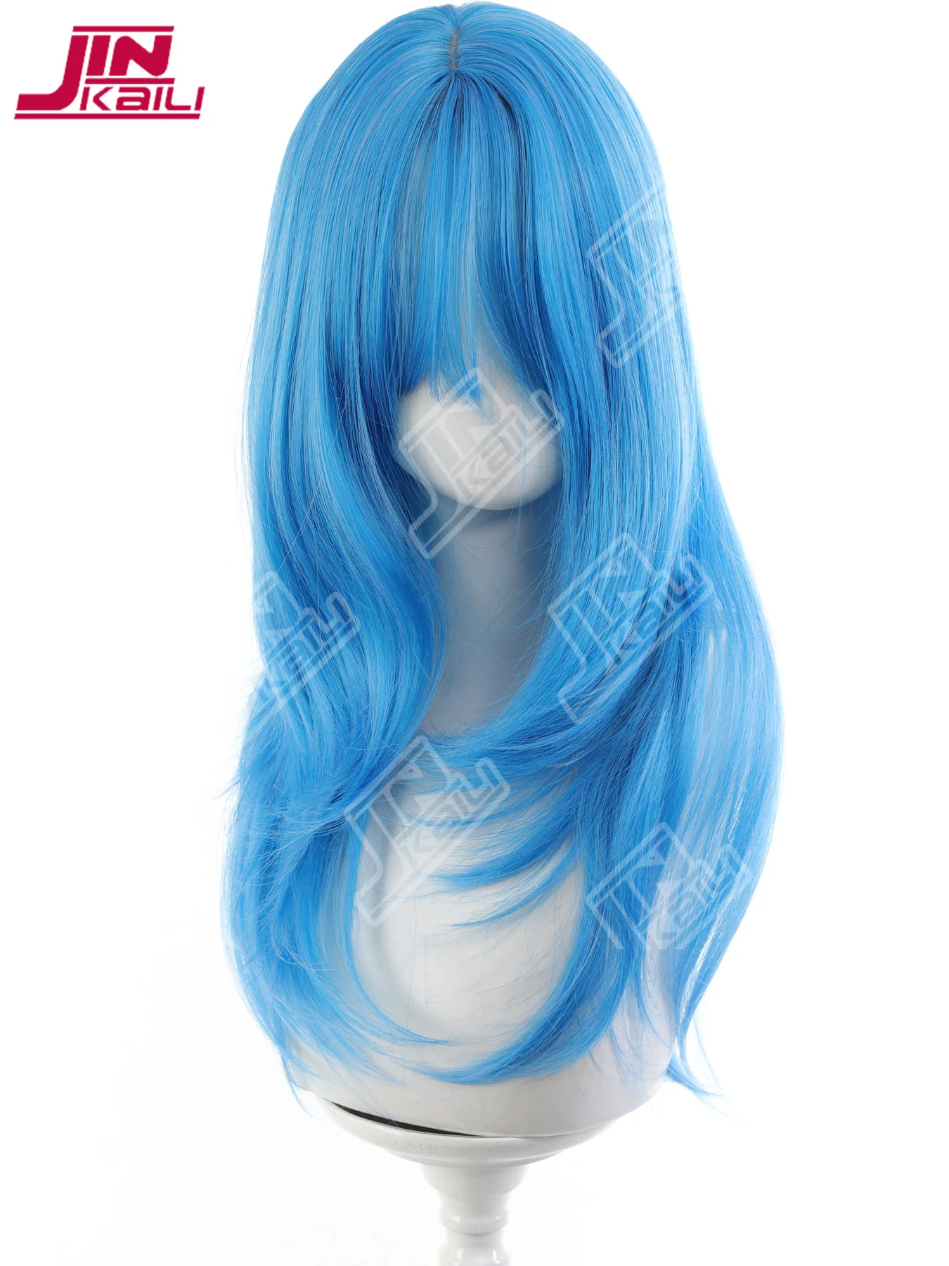 JKL Blue with Bangs Middle Straight Hair High level wig Lolita Nature Looking Headband Heat Resistant Fibers Synthetic Wigs 가발