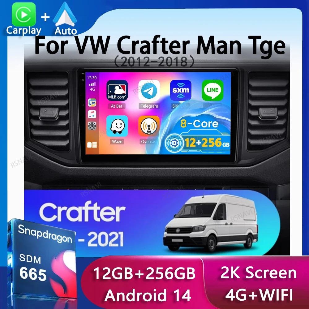 Android 14 Carplay Auto Car Radio For VW Crafter Man Tge 2017 2018 2019 2020 Multimedia Video Player Navigation Stereo Head Unit