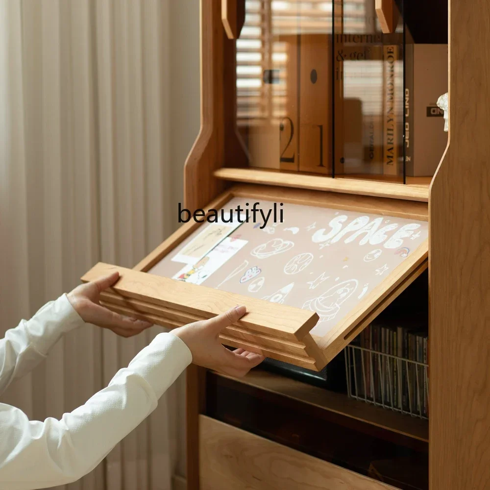 xz1Nordic Simple Solid Wood Glass Door Multifunctional Bookshelf Floor Display Cabinet Storage Locker