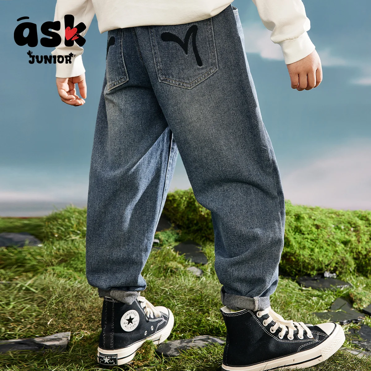 

Осенние модные универсальные потертые джинсовые брюки для мальчиков Ask Junior